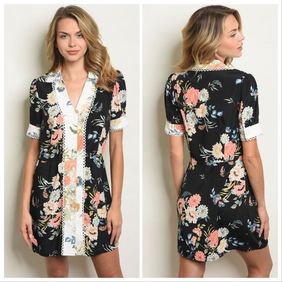 **CLEARANCE** Asian Flowers Button Down Dress - Picture 5 of 5